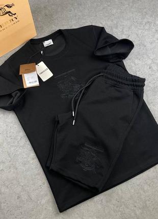 Чоловічий комплект футболка + шорти / якісний комплект burberry в чорному кольорі на літо