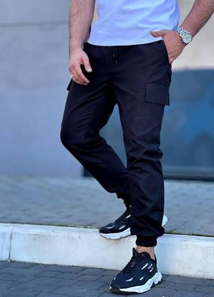 Мужские брюки карго базовые брюки с накладными карманами и резинкой спортивные черные бежевые серые хаки5 фото