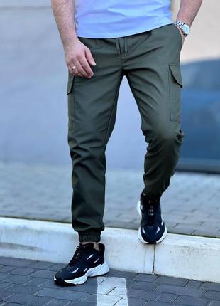 Мужские брюки карго базовые брюки с накладными карманами и резинкой спортивные черные бежевые серые хаки4 фото