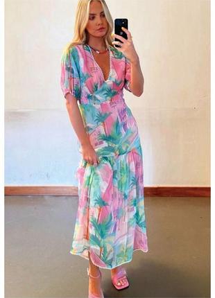 Шифонове довге плаття в принт never fully dressed на х/б підкладці