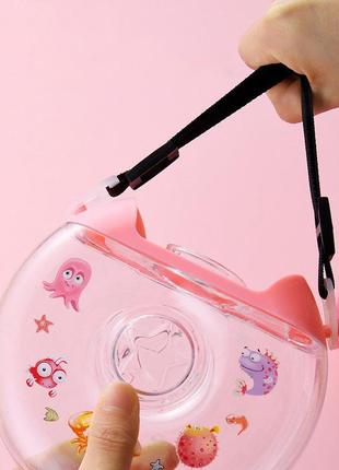 Поильник плоский непроливайка с силиконовой трубочкой и ремешком синий pq-10