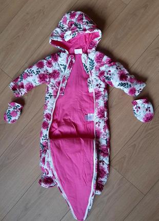 Зимовий комбінезон дитячий демі-конверт для немовлят 3-6 міс mini moi рожевий колір у коляску спальник3 фото