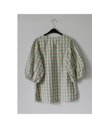 Бавовняна блуза жіноча. легка сорочка в клітинку. зелена легка сорочка з бавовни5 фото