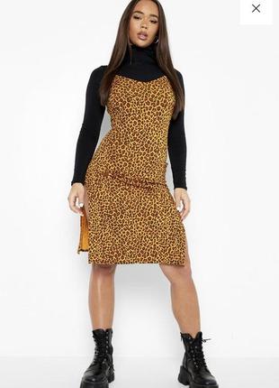 Леопардове плаття міді з розрізами boohoo l2 фото