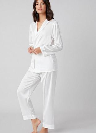 Шелковый комплект блуза и штаны для дома и сна белый1 фото