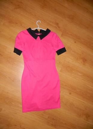 Р. 42-44/xs-s платье ярко розовое фуксия с черным6 фото