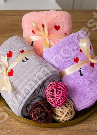 Рушник банний мікрофібра 140х70 см сердечка