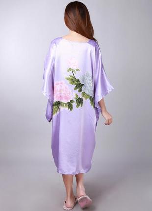 Шелковое платье кимоно пионы3 фото
