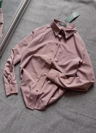 Шелковистая базовая блуза рубашка с длинным рукавом1 фото
