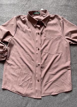 Шелковистая базовая блуза рубашка с длинным рукавом4 фото