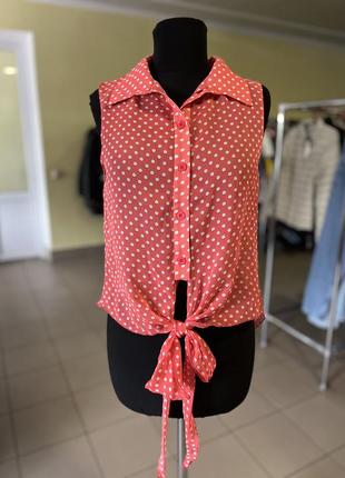 🔥 розпродаж 🔥червона прозора блуза в горошок parisian