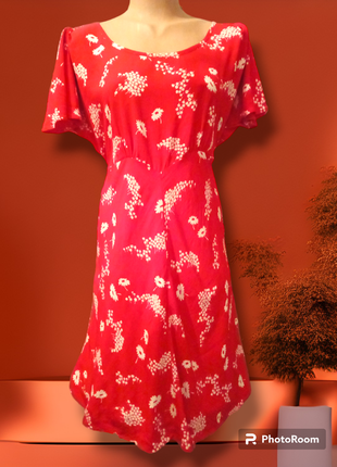 Красива червона літня сукня плаття віскоза квітковий принт нарядне легке туніка базова повсякденна короткий рукав нова2 фото
