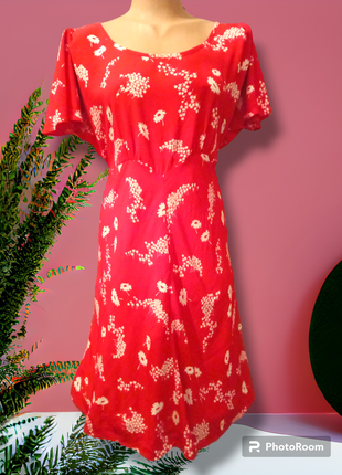 Красивое красное летнее платье вискоза цветочный принт нарядная легкая туника базовая повседневная короткий рукав новая