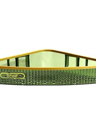 Угловая полка memos зеленая с золотым ободком в ванную кухню на самоклеющейся основе