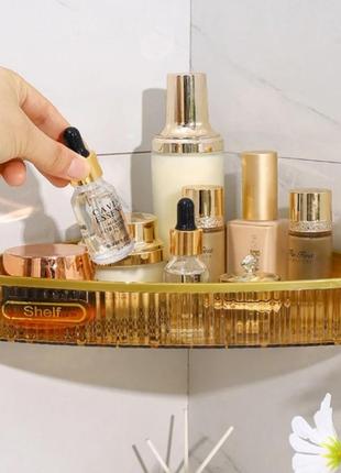 Угловая полка memos коричневая с золотым ободком в ванную кухню на самоклеящем основании1 фото