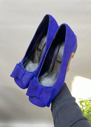 Сині фіолетові замшеві туфлі з бантиком4 фото