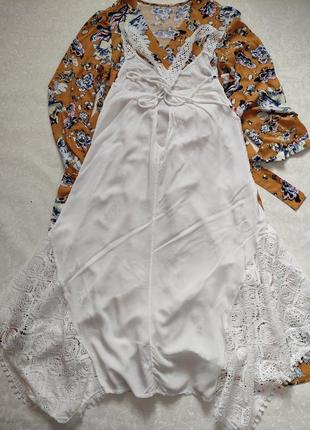 Белое платье свободного кроя с кружевом8 фото