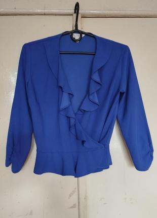 Синяя кофточка синяя блузка с рюшами синяя блуза яркая кофта