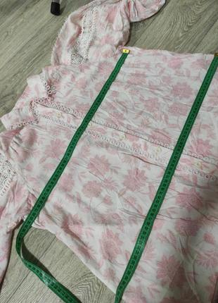 Блуза блузка miss june в винтажном стиле оверсайз в цветы с кружевом и объемными рукавами8 фото
