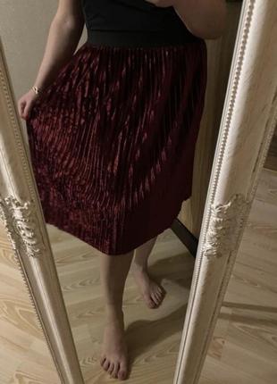 Шикарная бархатная юбка плиссе на резинке 50-56 р zara