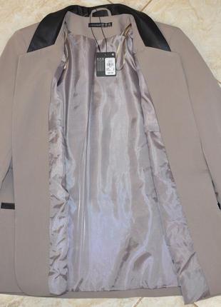 Брендовый пиджак жакет блейзер с кожаными вставками и карманами atmosphere этикетка7 фото