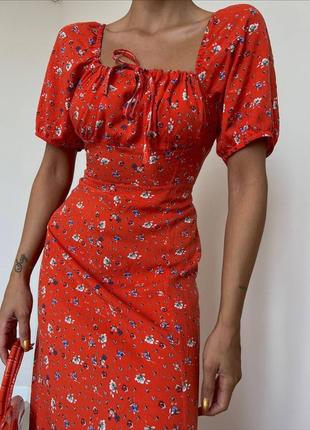 Летнее женское платье миди с разрезом,летное женское платье с разрезом2 фото