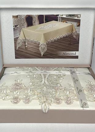 Скатерть с кружевом maison royale 160x350 almond powder