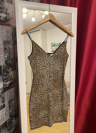 Гарне леопардове міні плаття на бретельках, h&m, s3 фото
