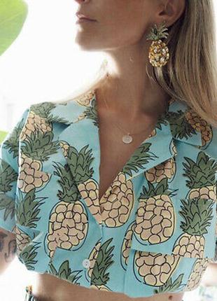 Zara pineapple print crop top кроп топ в стиле оверсайз из новых коллекций /473/5 фото