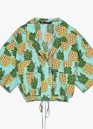 Zara pineapple print crop top кроп топ в стиле оверсайз из новых коллекций /473/