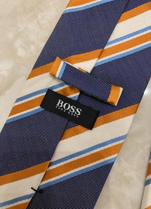 Галстук шелк hugo boss ретро винтаж синий с оранжевым2 фото