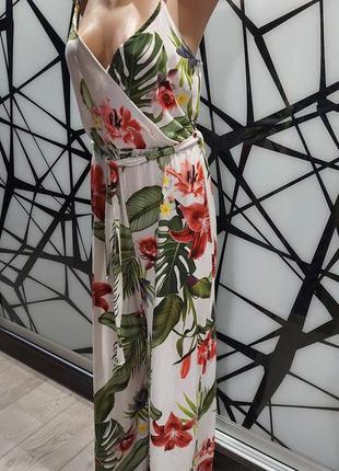 Шикарный летний брючный комбинезон с широкими штанами в цветочный принт boohoo 44-48