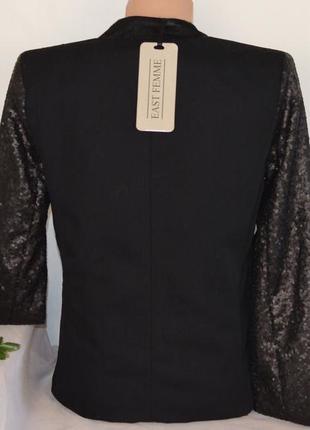 Брендовый черный пиджак жакет блейзер с карманами east femme паетки этикетка3 фото
