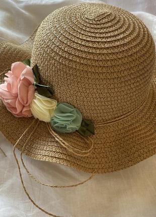 Дитячий солом'яний капелюх 👒 панамка канотьє для дівчинки