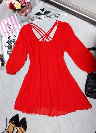 Красное шифоновое платье с переплетом на спине платье свободного кроя 46 44 распродажа розпродаж new look3 фото