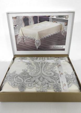 Скатертина з мереживом maison royale 160x260 almond grey
