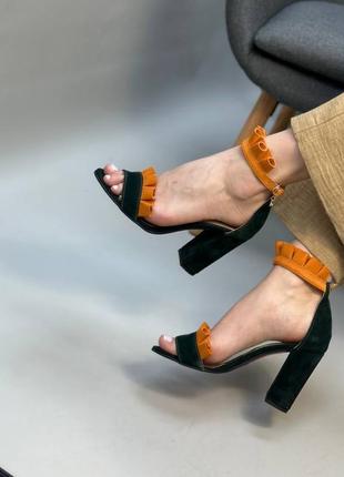 Эксклюзивные босоножки женские натуральная итальянская кожа и замша люкс воланы