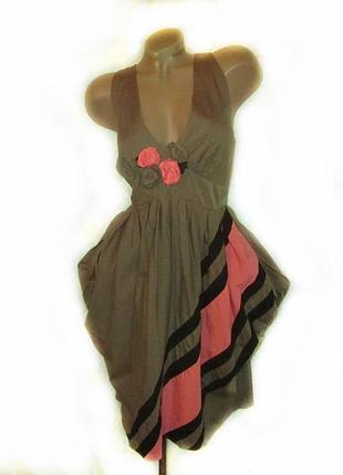 Потрясающее дизайнерское платье размер l бренд derhy франция цвет хаки олива бохо сарафан б/у1 фото
