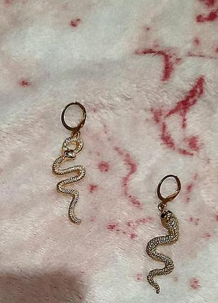 Серьги змеи подвески висюльки бижутерия золото1 фото