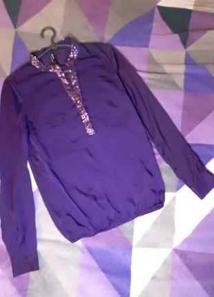 Блуза//flame-takko-fashion блуза блузка баклажан фиолет декор пайетки2 фото