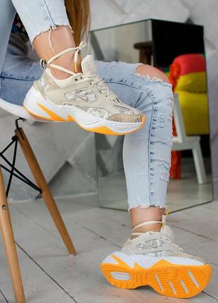 Класні жіночі кросівки найк nike m2k tekno beige orange, кроссовки женские найк м2к