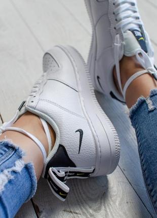 Nike air force 1 white женские кожаные белые кроссовки найк, демисезонные, осенние2 фото