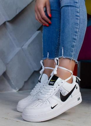 Nike air force 1 white женские кожаные белые кроссовки найк, демисезонные, осенние3 фото