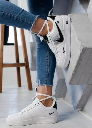 Nike air force 1 white женские кожаные белые кроссовки найк, демисезонные, осенние5 фото