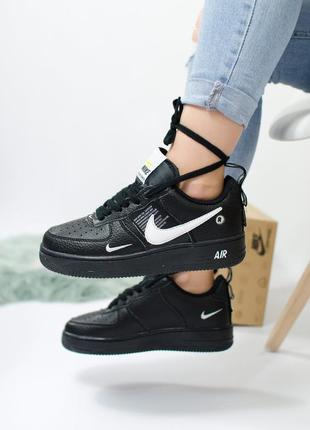 Nike air force black. женские чёрные осенние\весенние кроссовки найк, демисезон