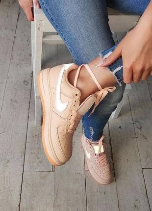 Nike air force женские кроссовки найк персикового  цвета, демисезонные,2 фото