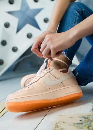 Nike air force женские кроссовки найк персикового  цвета, демисезонные,7 фото