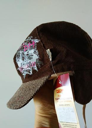 Вельветовая шапка на подкладке с ушками