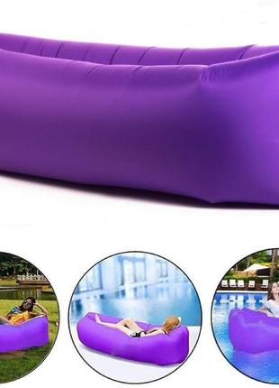 Надувний шезлонг ламзак, диван, лежак, матрац premium gt goodtake фіолетовий з кишенею та чохлом 2,45 м