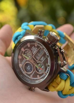 Годинник із козаком гербом україни з латуні з рунами з паракорду + брелок у подарунок